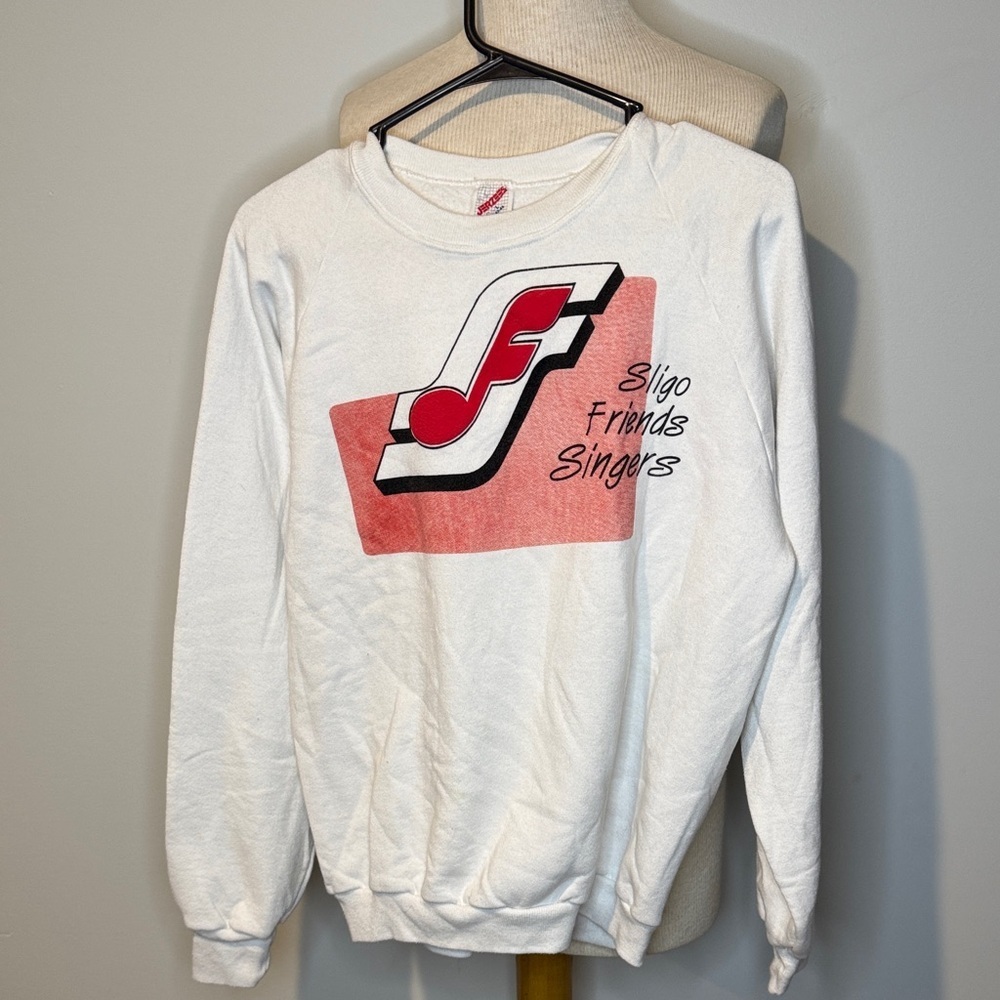 Vintage Jerzees White Sweatshirt with Red Logo Sligo friends singers L